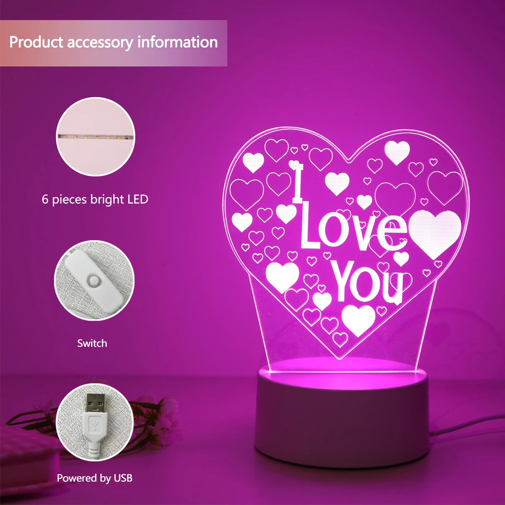 Pink “I Love You” 3D Night Light – Romantic Bedroom Décor