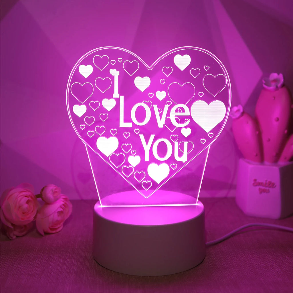 Pink “I Love You” 3D Night Light – Romantic Bedroom Décor