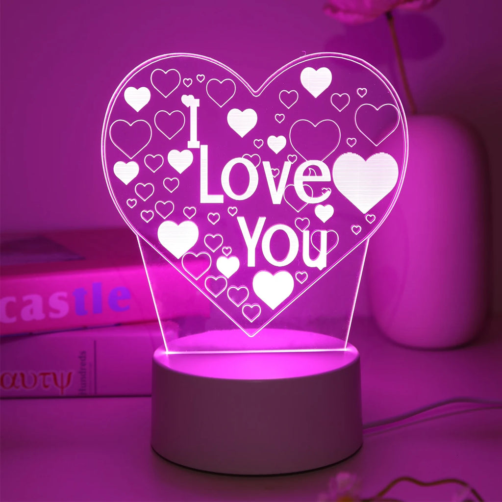 Pink “I Love You” 3D Night Light – Romantic Bedroom Décor
