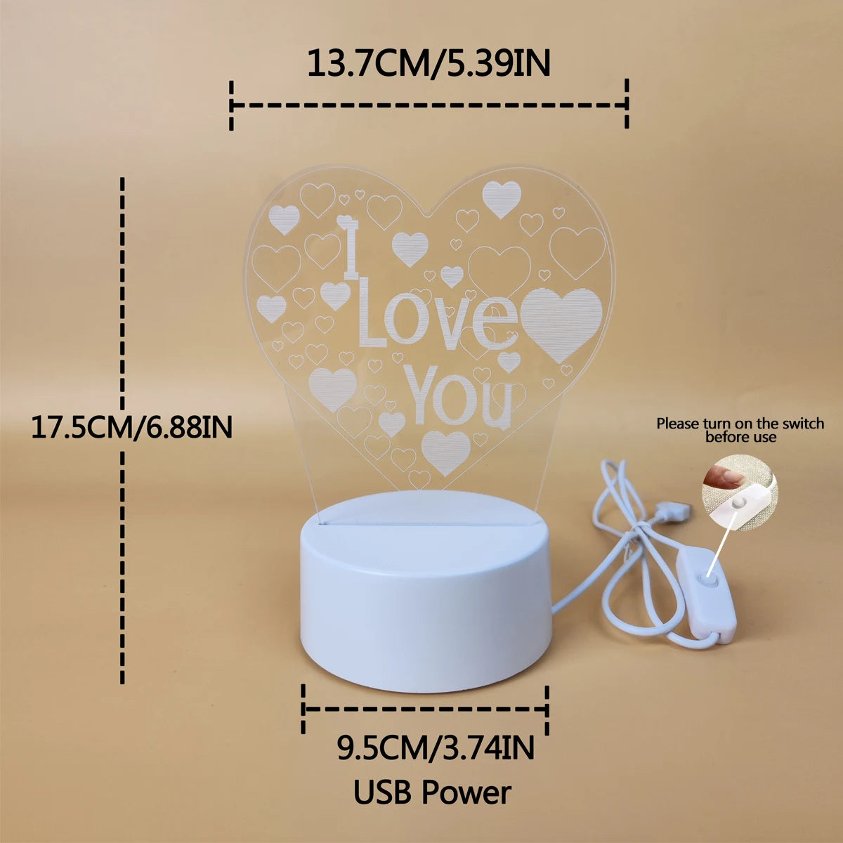 Pink “I Love You” 3D Night Light – Romantic Bedroom Décor